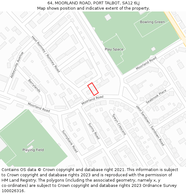 64, MOORLAND ROAD, PORT TALBOT, SA12 6LJ: Location map and indicative extent of plot