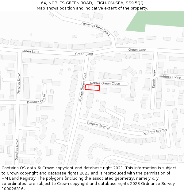 64, NOBLES GREEN ROAD, LEIGH-ON-SEA, SS9 5QQ: Location map and indicative extent of plot