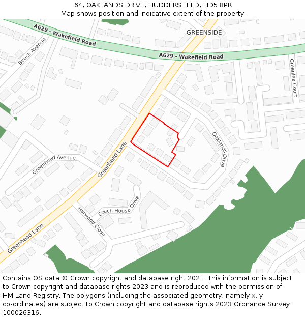 64, OAKLANDS DRIVE, HUDDERSFIELD, HD5 8PR: Location map and indicative extent of plot