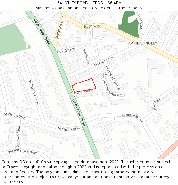 64, OTLEY ROAD, LEEDS, LS6 4BA: Location map and indicative extent of plot