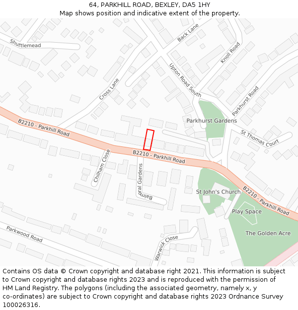 64, PARKHILL ROAD, BEXLEY, DA5 1HY: Location map and indicative extent of plot