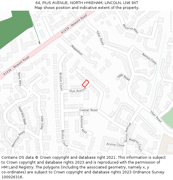 64, PIUS AVENUE, NORTH HYKEHAM, LINCOLN, LN6 9XT: Location map and indicative extent of plot