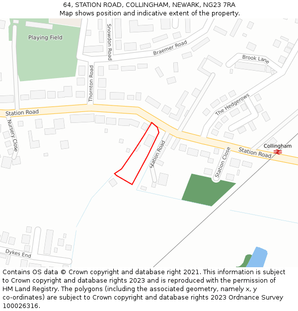 64, STATION ROAD, COLLINGHAM, NEWARK, NG23 7RA: Location map and indicative extent of plot