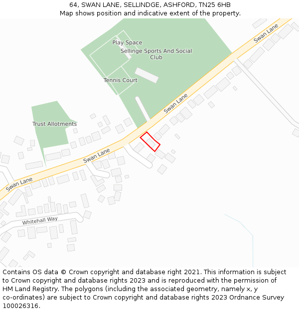 64, SWAN LANE, SELLINDGE, ASHFORD, TN25 6HB: Location map and indicative extent of plot