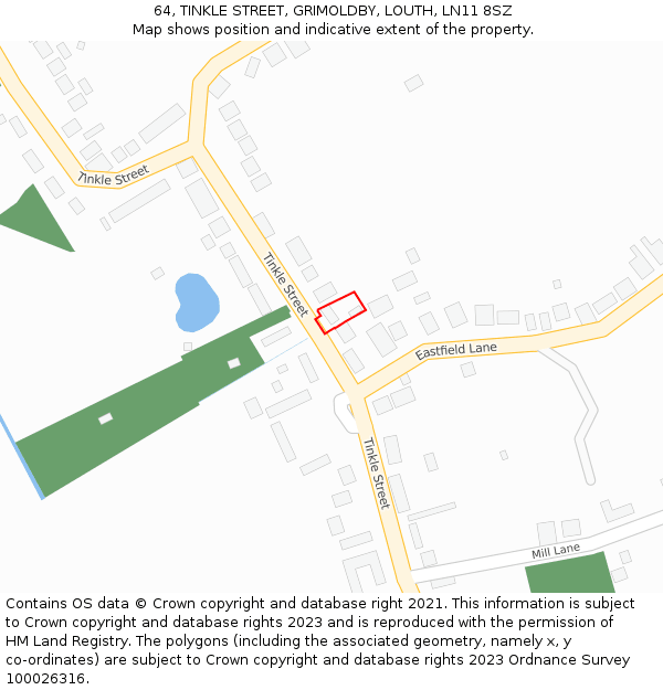 64, TINKLE STREET, GRIMOLDBY, LOUTH, LN11 8SZ: Location map and indicative extent of plot