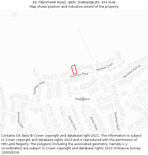 64, TRENTHAM ROAD, WEM, SHREWSBURY, SY4 5HW: Location map and indicative extent of plot