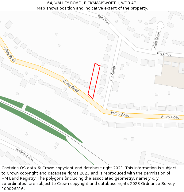 64, VALLEY ROAD, RICKMANSWORTH, WD3 4BJ: Location map and indicative extent of plot