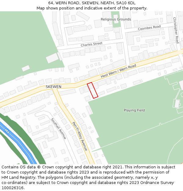 64, WERN ROAD, SKEWEN, NEATH, SA10 6DL: Location map and indicative extent of plot