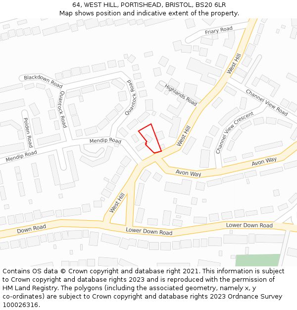 64, WEST HILL, PORTISHEAD, BRISTOL, BS20 6LR: Location map and indicative extent of plot