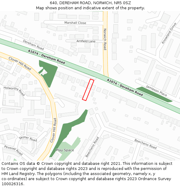 640, DEREHAM ROAD, NORWICH, NR5 0SZ: Location map and indicative extent of plot