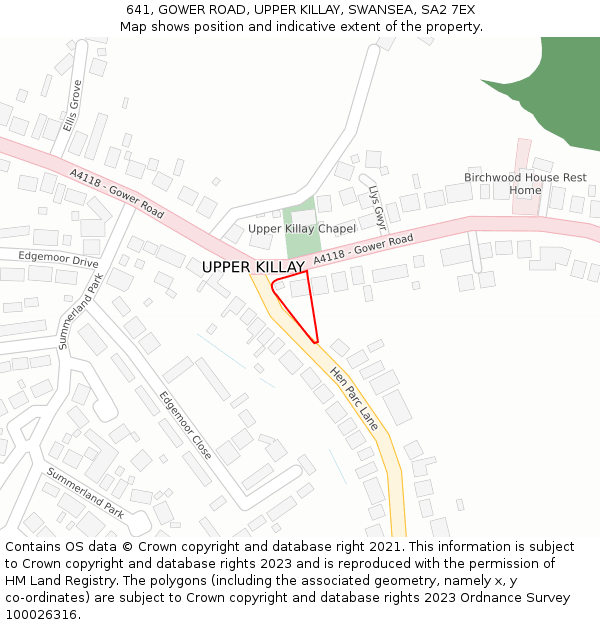 641, GOWER ROAD, UPPER KILLAY, SWANSEA, SA2 7EX: Location map and indicative extent of plot