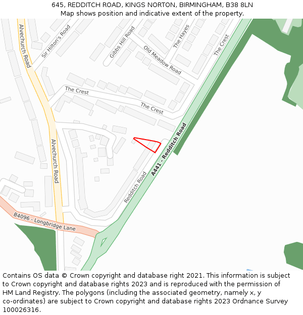 645, REDDITCH ROAD, KINGS NORTON, BIRMINGHAM, B38 8LN: Location map and indicative extent of plot