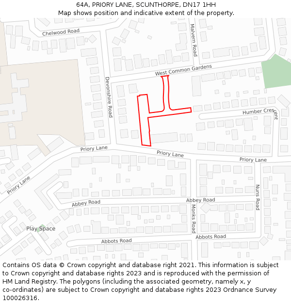 64A, PRIORY LANE, SCUNTHORPE, DN17 1HH: Location map and indicative extent of plot