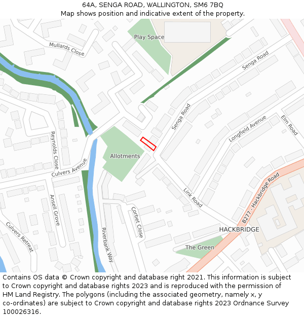 64A, SENGA ROAD, WALLINGTON, SM6 7BQ: Location map and indicative extent of plot