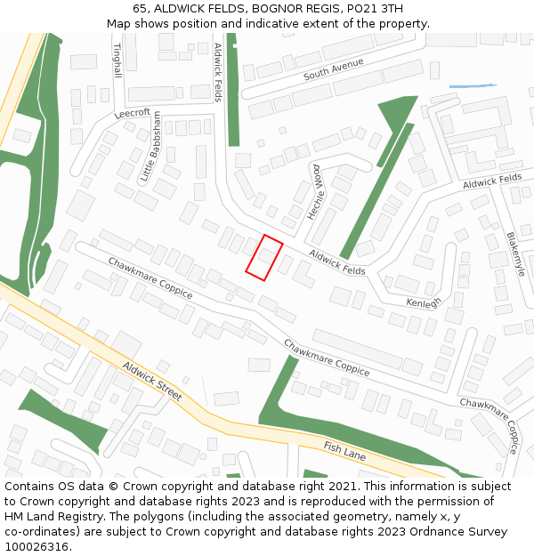 65, ALDWICK FELDS, BOGNOR REGIS, PO21 3TH: Location map and indicative extent of plot