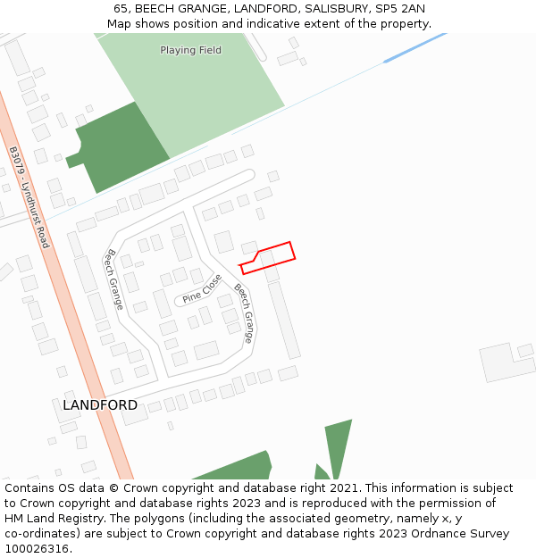 65, BEECH GRANGE, LANDFORD, SALISBURY, SP5 2AN: Location map and indicative extent of plot