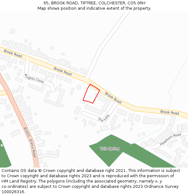 65, BROOK ROAD, TIPTREE, COLCHESTER, CO5 0RH: Location map and indicative extent of plot