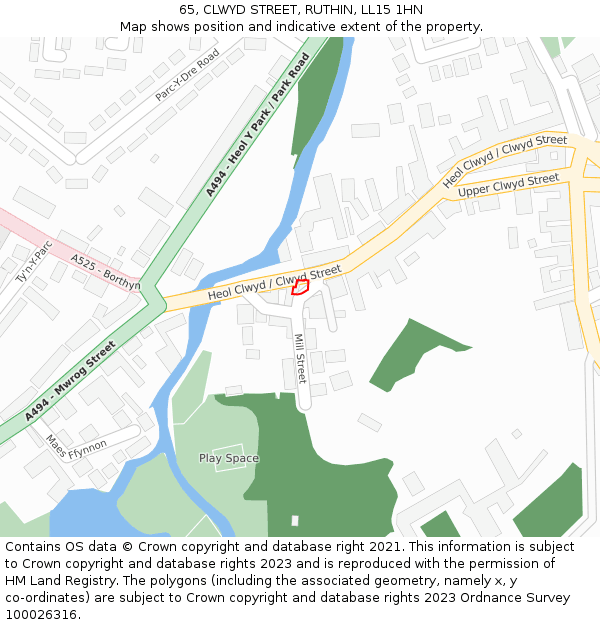 65, CLWYD STREET, RUTHIN, LL15 1HN: Location map and indicative extent of plot