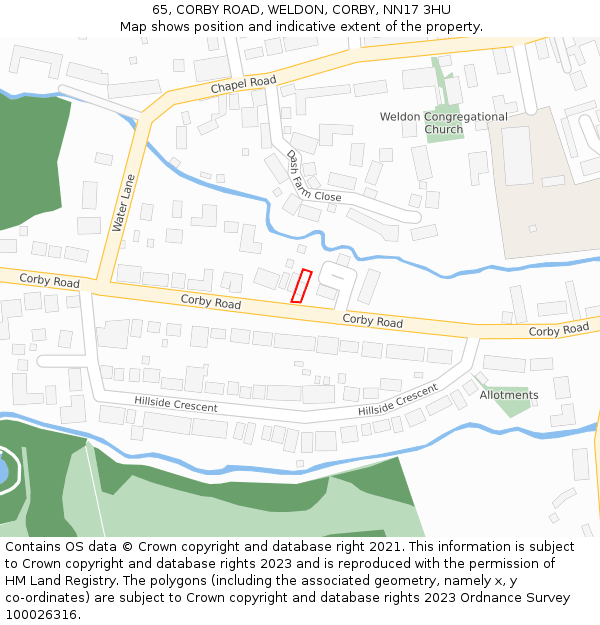 65, CORBY ROAD, WELDON, CORBY, NN17 3HU: Location map and indicative extent of plot