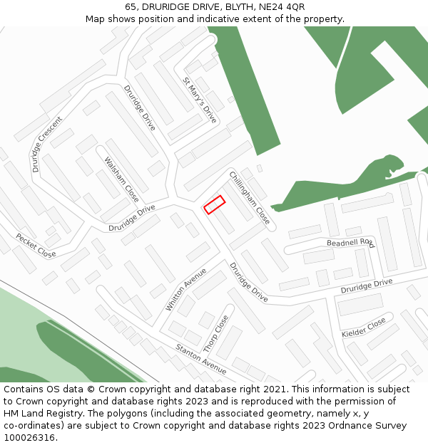 65, DRURIDGE DRIVE, BLYTH, NE24 4QR: Location map and indicative extent of plot