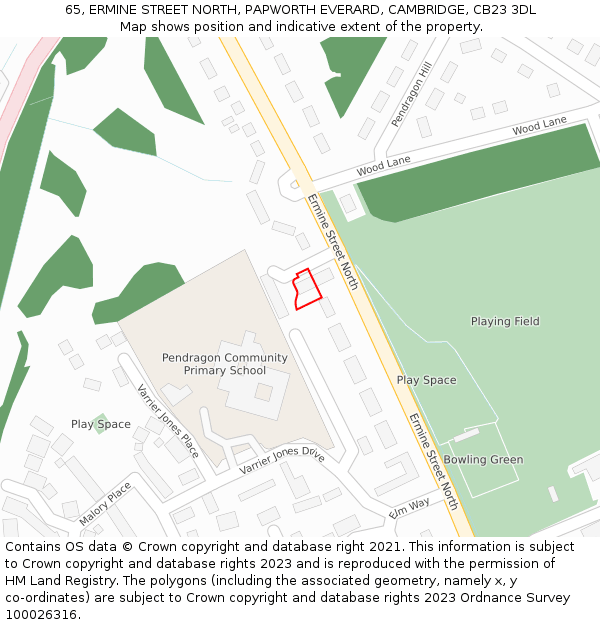 65, ERMINE STREET NORTH, PAPWORTH EVERARD, CAMBRIDGE, CB23 3DL: Location map and indicative extent of plot