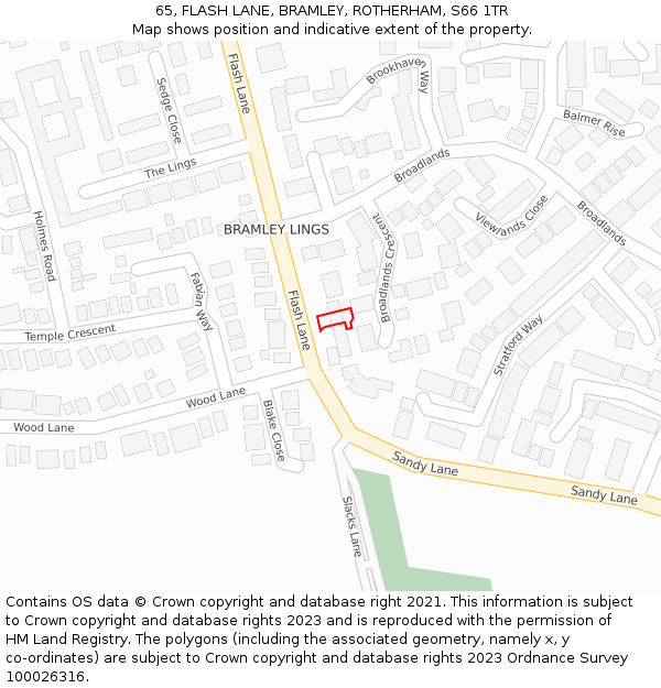 65, FLASH LANE, BRAMLEY, ROTHERHAM, S66 1TR: Location map and indicative extent of plot