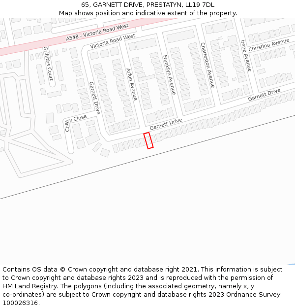 65, GARNETT DRIVE, PRESTATYN, LL19 7DL: Location map and indicative extent of plot