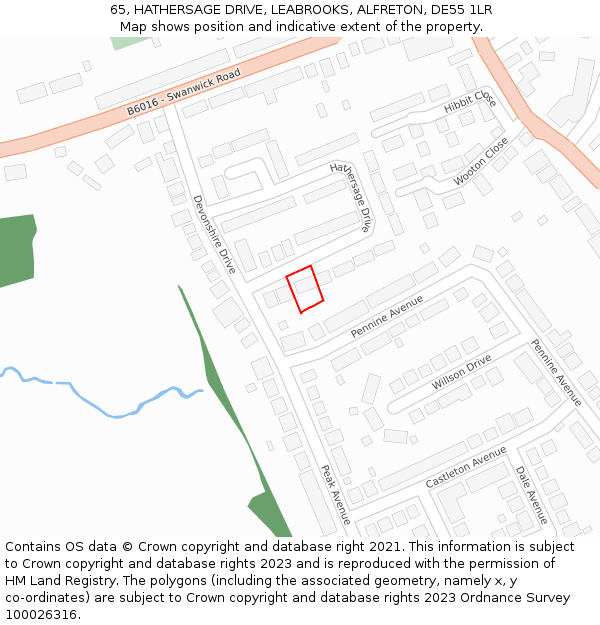 65, HATHERSAGE DRIVE, LEABROOKS, ALFRETON, DE55 1LR: Location map and indicative extent of plot