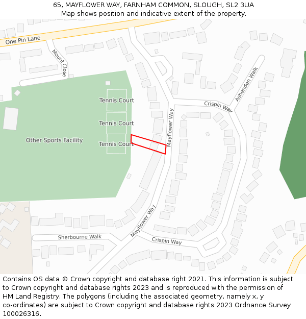 65, MAYFLOWER WAY, FARNHAM COMMON, SLOUGH, SL2 3UA: Location map and indicative extent of plot