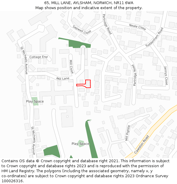 65, MILL LANE, AYLSHAM, NORWICH, NR11 6WA: Location map and indicative extent of plot