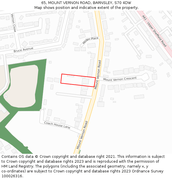 65, MOUNT VERNON ROAD, BARNSLEY, S70 4DW: Location map and indicative extent of plot