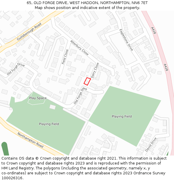 65, OLD FORGE DRIVE, WEST HADDON, NORTHAMPTON, NN6 7ET: Location map and indicative extent of plot