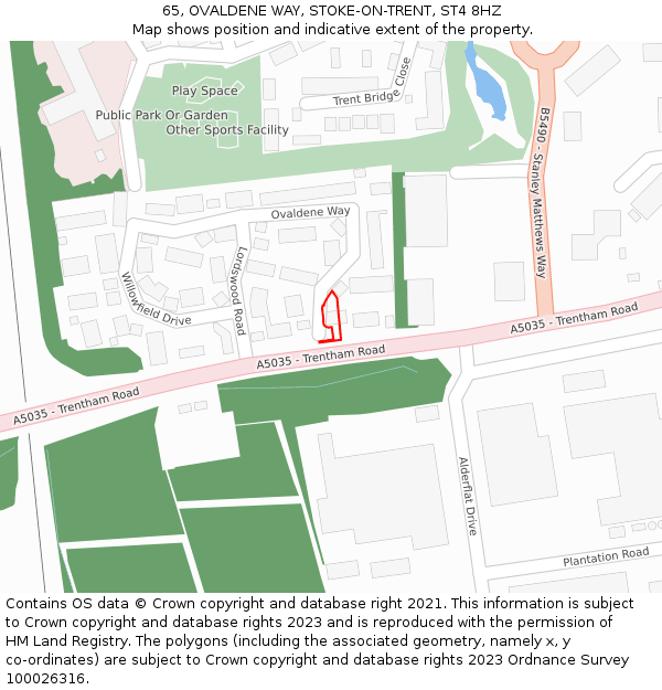 65, OVALDENE WAY, STOKE-ON-TRENT, ST4 8HZ: Location map and indicative extent of plot