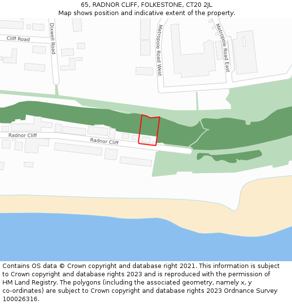 65, RADNOR CLIFF, FOLKESTONE, CT20 2JL: Location map and indicative extent of plot