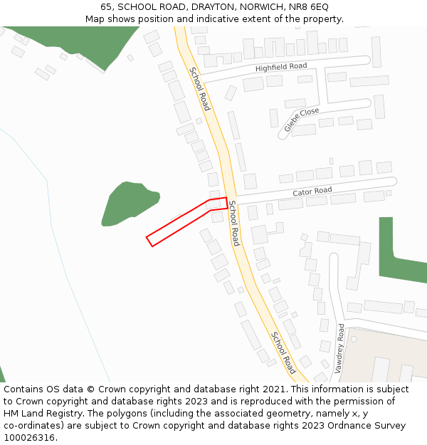 65, SCHOOL ROAD, DRAYTON, NORWICH, NR8 6EQ: Location map and indicative extent of plot