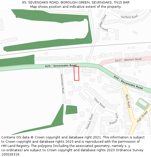 65, SEVENOAKS ROAD, BOROUGH GREEN, SEVENOAKS, TN15 8AR: Location map and indicative extent of plot