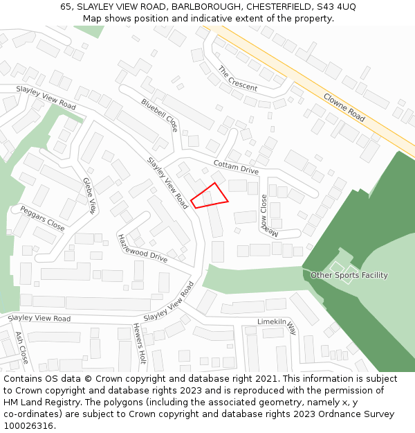 65, SLAYLEY VIEW ROAD, BARLBOROUGH, CHESTERFIELD, S43 4UQ: Location map and indicative extent of plot