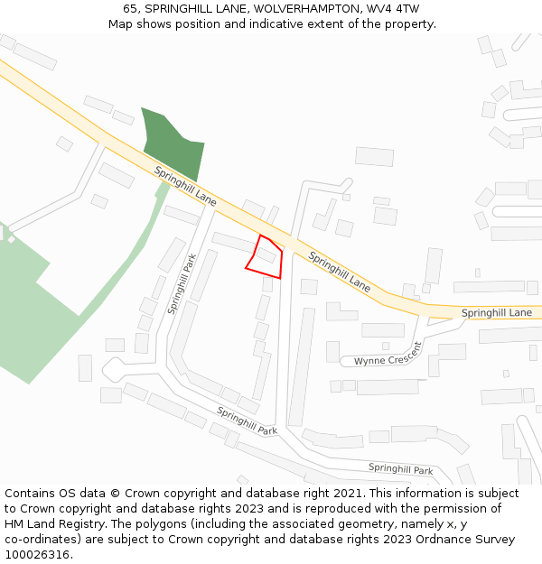 65, SPRINGHILL LANE, WOLVERHAMPTON, WV4 4TW: Location map and indicative extent of plot