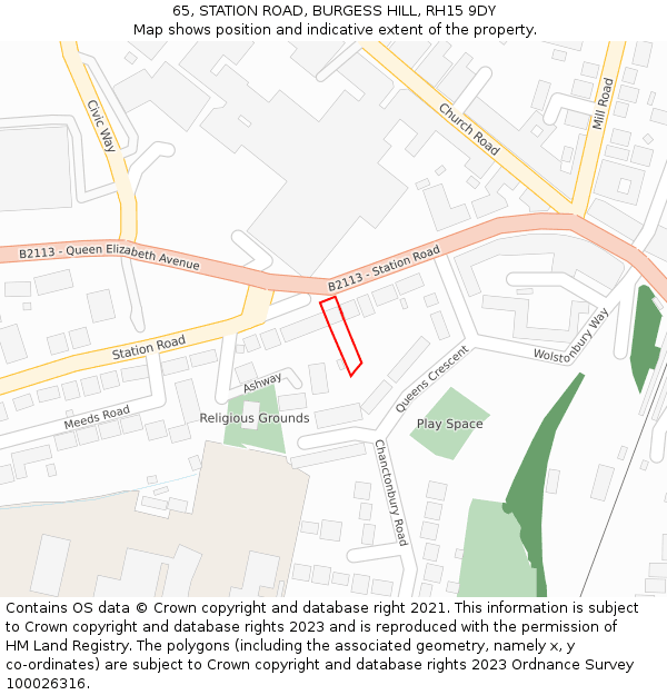 65, STATION ROAD, BURGESS HILL, RH15 9DY: Location map and indicative extent of plot