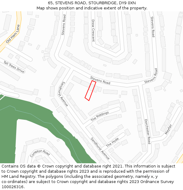 65, STEVENS ROAD, STOURBRIDGE, DY9 0XN: Location map and indicative extent of plot