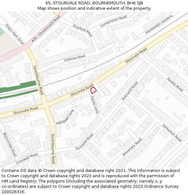 65, STOURVALE ROAD, BOURNEMOUTH, BH6 5JB: Location map and indicative extent of plot