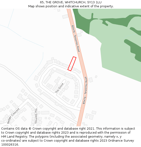 65, THE GROVE, WHITCHURCH, SY13 1LU: Location map and indicative extent of plot