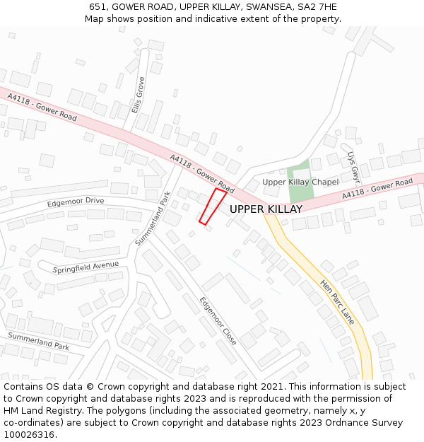 651, GOWER ROAD, UPPER KILLAY, SWANSEA, SA2 7HE: Location map and indicative extent of plot