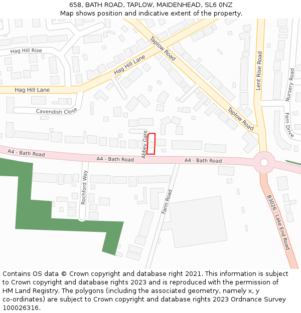 658, BATH ROAD, TAPLOW, MAIDENHEAD, SL6 0NZ: Location map and indicative extent of plot