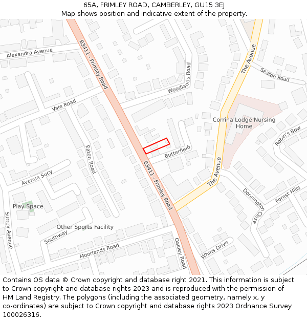 65A, FRIMLEY ROAD, CAMBERLEY, GU15 3EJ: Location map and indicative extent of plot