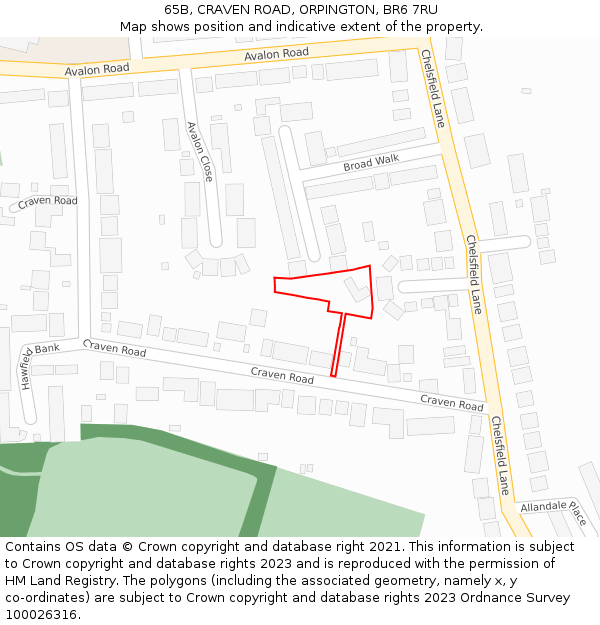 65B, CRAVEN ROAD, ORPINGTON, BR6 7RU: Location map and indicative extent of plot