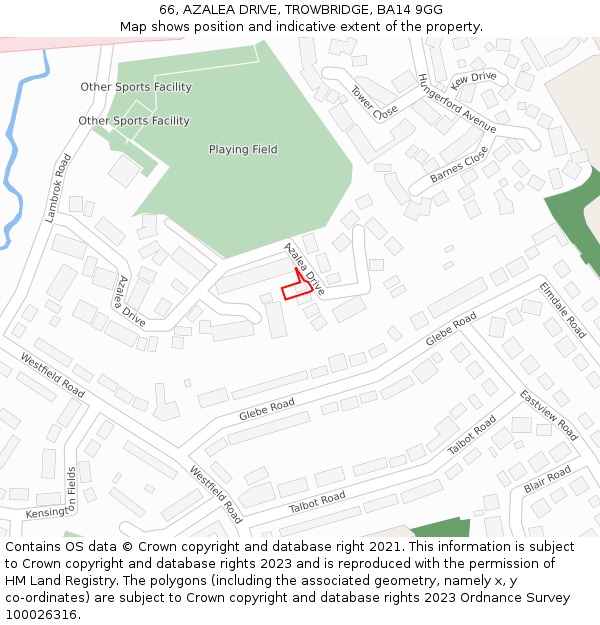 66, AZALEA DRIVE, TROWBRIDGE, BA14 9GG: Location map and indicative extent of plot