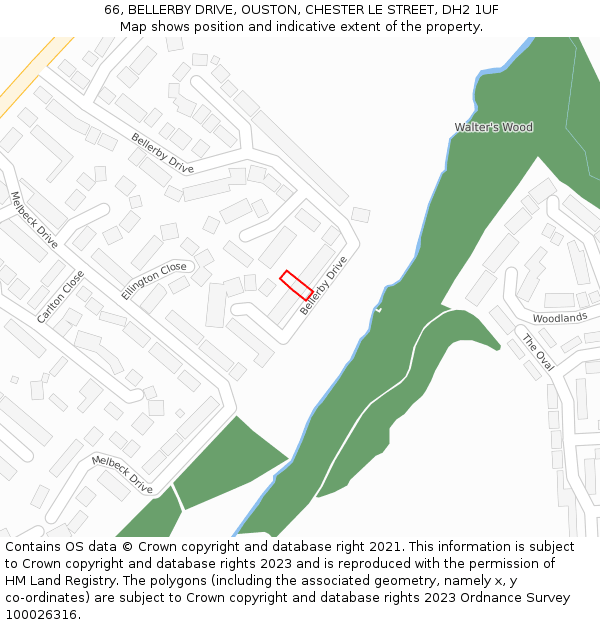 66, BELLERBY DRIVE, OUSTON, CHESTER LE STREET, DH2 1UF: Location map and indicative extent of plot