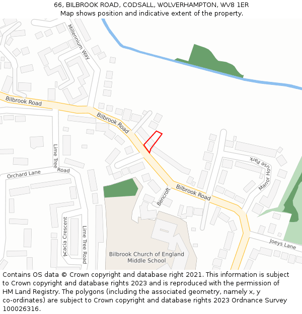 66, BILBROOK ROAD, CODSALL, WOLVERHAMPTON, WV8 1ER: Location map and indicative extent of plot