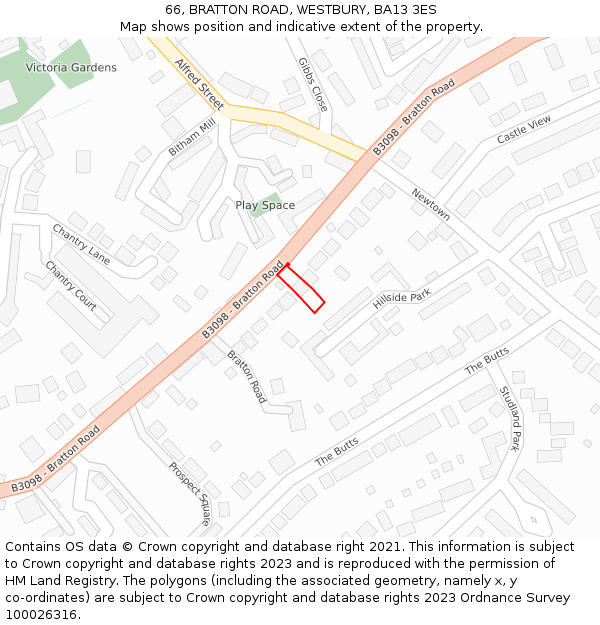 66, BRATTON ROAD, WESTBURY, BA13 3ES: Location map and indicative extent of plot